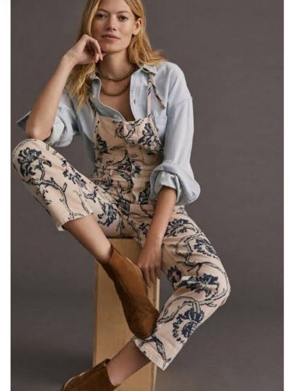 Pilcro The Painters Overall 30 NWT Floral Anthropologie Cream Navy